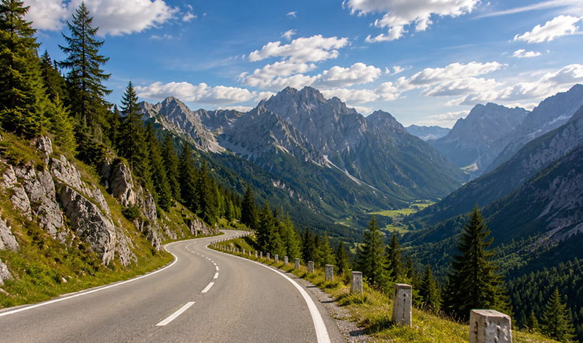 Alpska cesta na road tripu po Sloveniji septembra